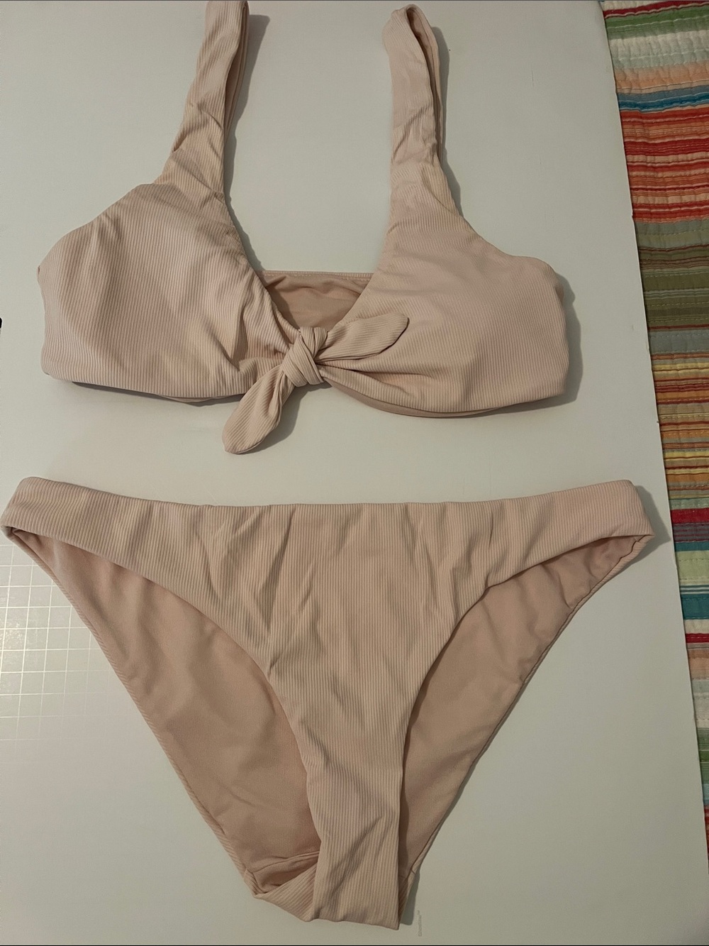 Cabana del Sol ribbed Tie-Front Bikini Set in Light Blush/nude color!